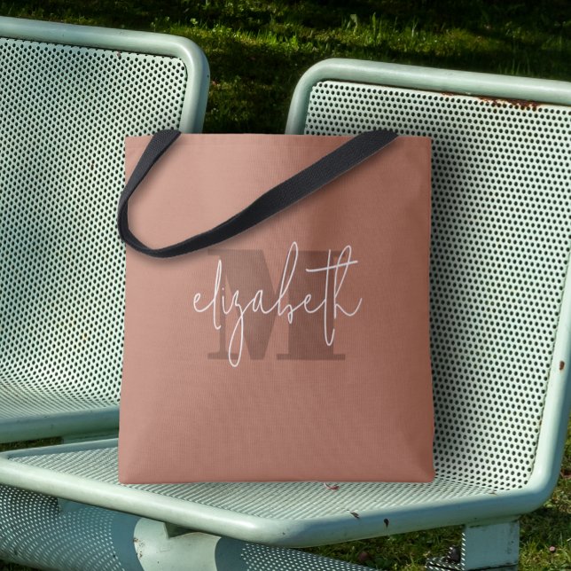 Modern monogram eget namn Terracotta Tygkasse (Custom Tote Bag by PartyInvitationShop.com)