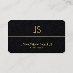 Modern Monogram Elegant Black Guld Luxury Plain Visitkort