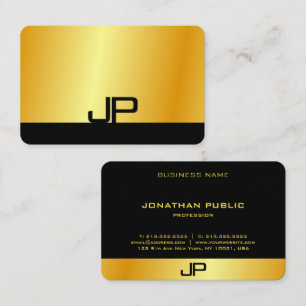 Modern Monogram Elegant Black Guld-mall Visitkort