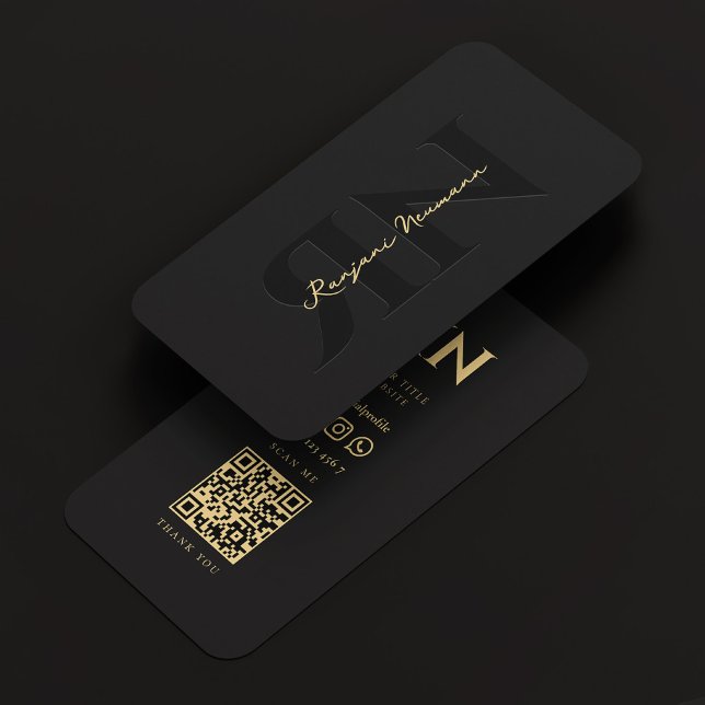 Modern Monogram Elegant Black R N Visitkort (Modern Monogram Reversed Elegant Black Gold Business Card
)