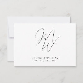Modern Monogram Elegant Black & White Bröllop OSA Kort