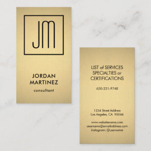 Modern monogram Elegant Faux Gold Foil & Black Visitkort