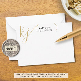 Modern Monogram-Elegant Initialer Black Guld Anteckningskort