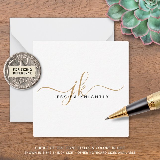 Modern Monogram-Elegant Initialer Guld Black Anteckningskort (Skapare uppladdad)