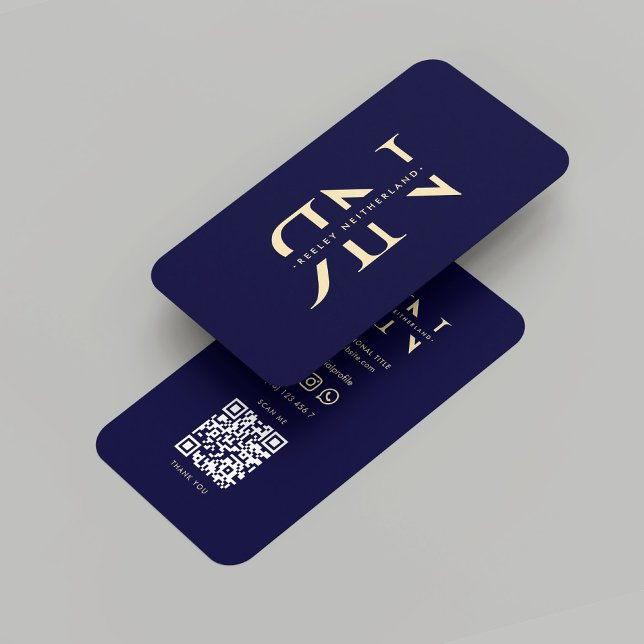 Modern monogram Elegant Midnight Blue Guld Initial Visitkort (Modern Monogram Elegant Midnight Blue Gold Initial Business Card
)