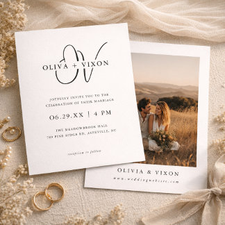 Modern Monogram Elegant Photo Wedding Invitation Inbjudningar