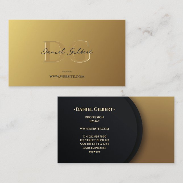 Modern Monogram Elegant Professionell Guld Visitkort (Fram/baksida)
