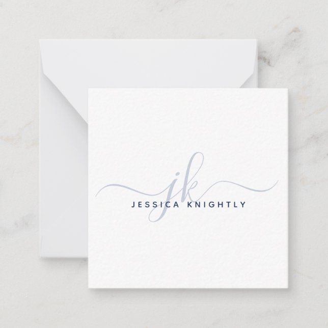 Modern Monogram Elegant Script Initialer - marinbl Anteckningskort (Framsida)