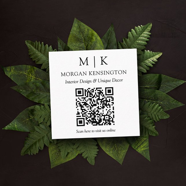 Modern monogram eller lägg till QR-skanningskod fö Fyrkantigt Visitkort (Edit to Customize text, colors and more)