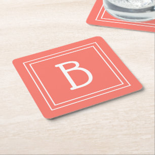 Modern Monogram enkel bokstav initial korall Underlägg Papper Kvadrat