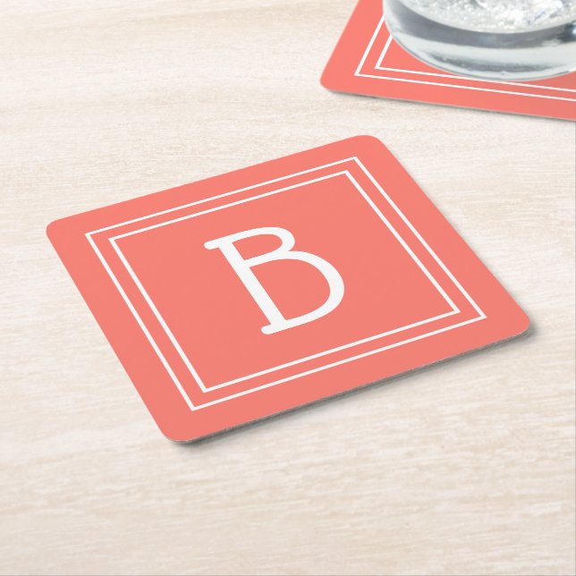 Modern Monogram enkel bokstav initial korall Underlägg Papper Kvadrat (Vinklad)
