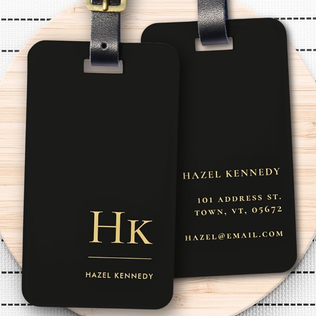 Modern Monogram enkel Elegant Black Guld Classic Bagagebricka (Skapare uppladdad)