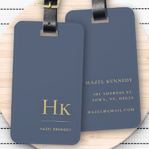 Modern Monogram enkel Elegant, marinblå Guld Bagagebricka