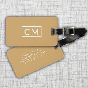 Modern Monogram Enkel Gult, Modern Initialer Bagagebricka