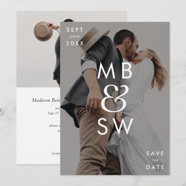 Modern Monogram Et-tecken Bröllop Tvåsidig  Spara Datumet (Fram/baksida)