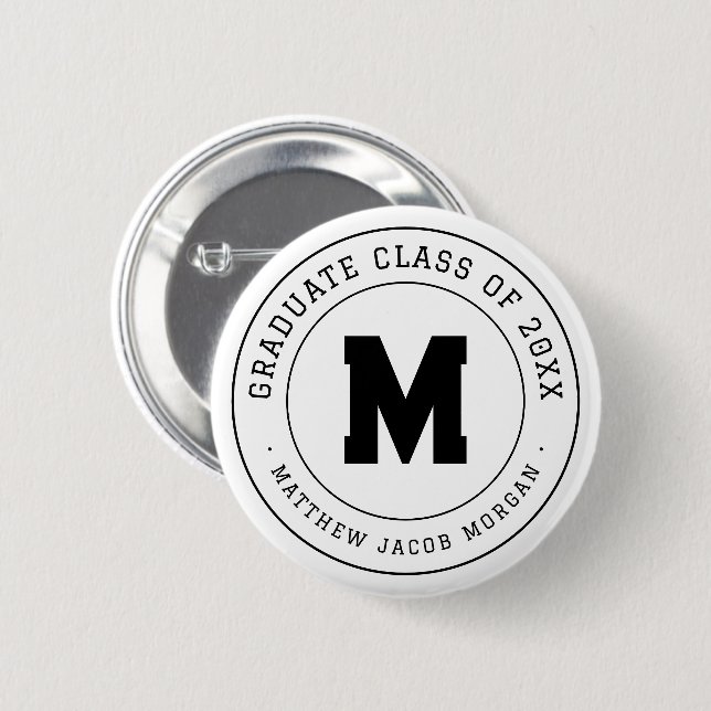 Modern Monogram Examenklass 20XX Anpassad Knapp (Framsida & baksida)