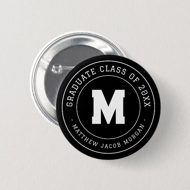 Modern Monogram Examenklass 20XX Anpassad Knapp (Framsida & baksida)
