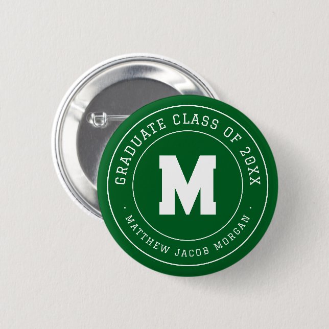Modern Monogram Examenklass 20XX Anpassad Knapp (Framsida & baksida)