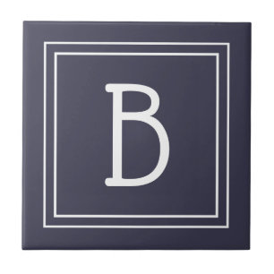 Modern Monogram Familj Initial Blå & Vit Kakelplatta
