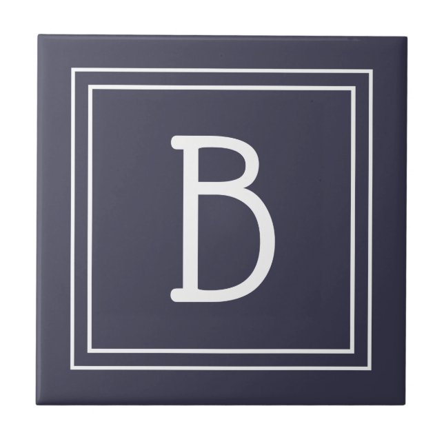 Modern Monogram Familj Initial Blå & Vit Kakelplatta (Framsidan)