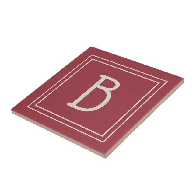 Modern Monogram Familj Initialt Minnessak Röd Kakelplatta (Sidan)
