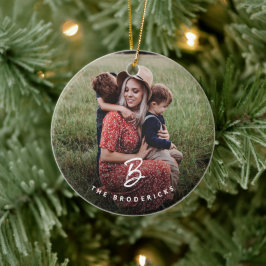 Modern Monogram Familjefoto Jul Christmas Julgransprydnad Keramik