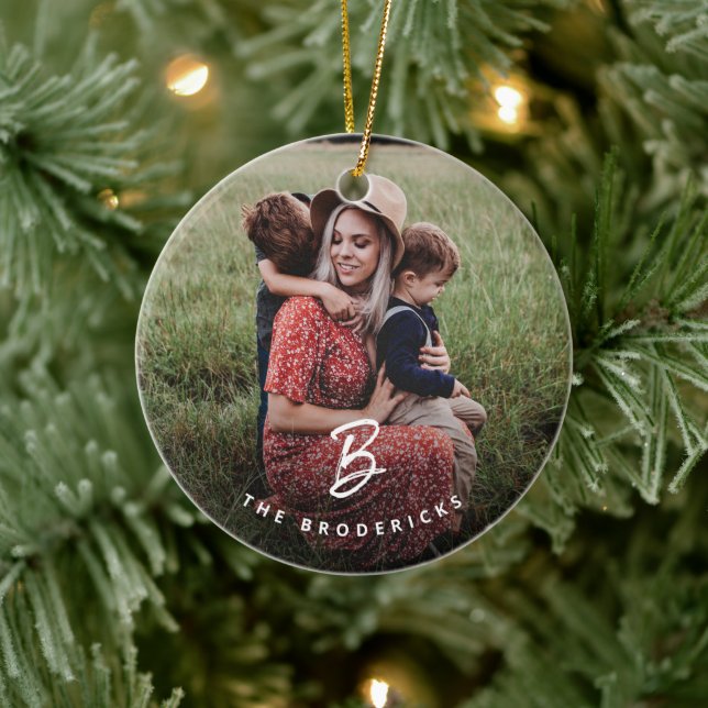 Modern Monogram Familjefoto Jul Christmas Julgransprydnad Keramik (Träd)