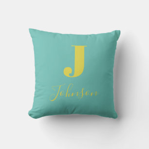 Modern monogram Family Namn Teal Kudde