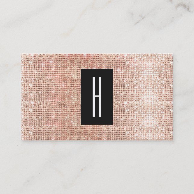 Modern Monogram, faux Ro Guld Sequins Visitkort (Framsida)