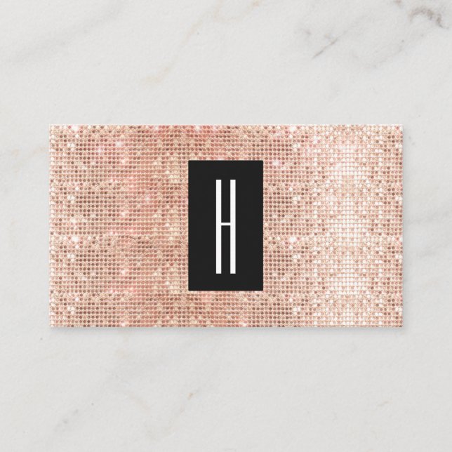 Modern Monogram, faux Ro Guld Sequins Visitkort (Framsida)