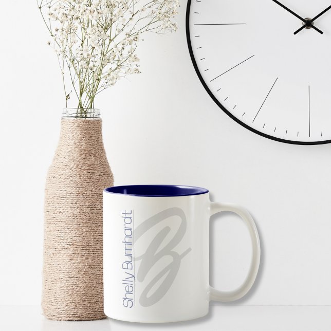 Modern monogram fet marin blå minsta designer Två-Tonad mugg (Skapare uppladdad)