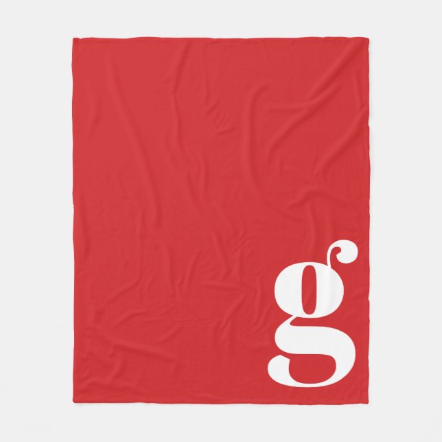 Modern Monogram Fetstil Initial Röd Minimalistisk Fleecefilt (Framsidan)