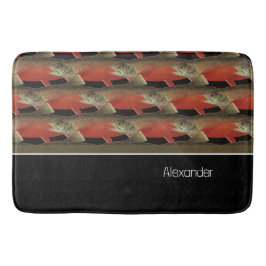 Modern Monogram Fish Salmon Design Black Red Badrumsmatta