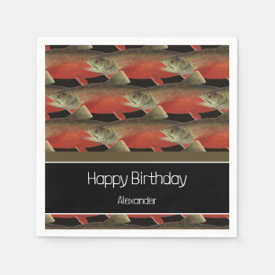 Modern Monogram Fish Salmon Design Black Red Pappersservett