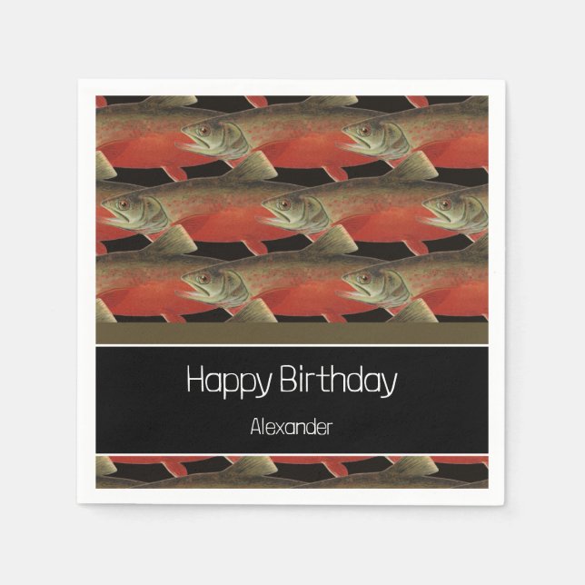 Modern Monogram Fish Salmon Design Black Red Pappersservett (Framsidan)