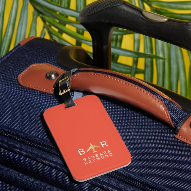Modern Monogram Flygplan Warm Reddisdisdisdisdisdi Bagagebricka (Framsida Insitu 1)
