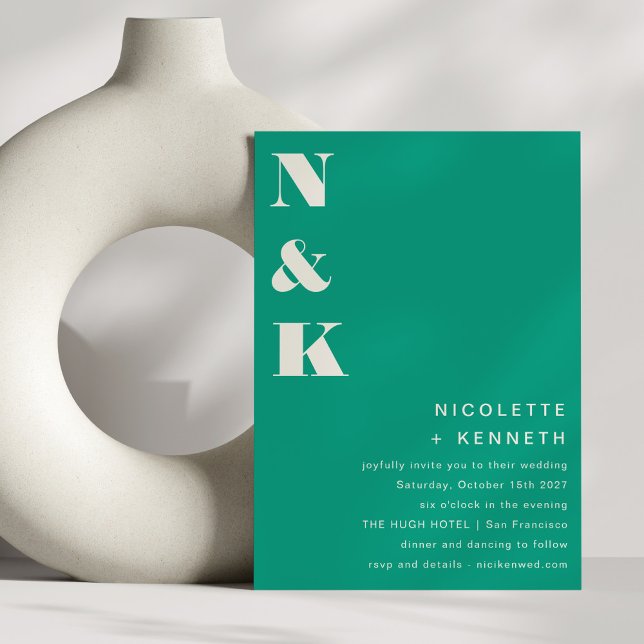Modern Monogram fold Emerald Grönt Chic Bröllop Inbjudningar (Skapare uppladdad)