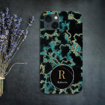 Modern monogram för anpassat namn för svart marmor