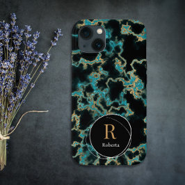 Modern monogram för anpassat namn för svart marmor