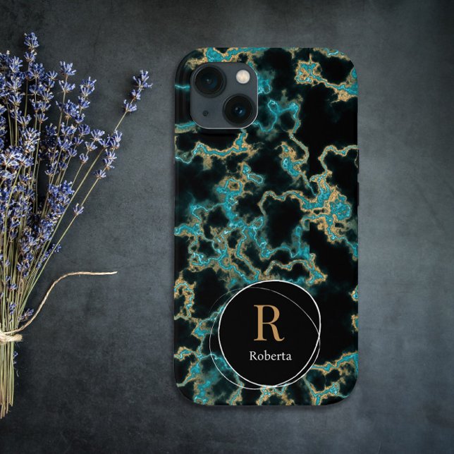 Modern monogram för anpassat namn för svart marmor (Skapare uppladdad)