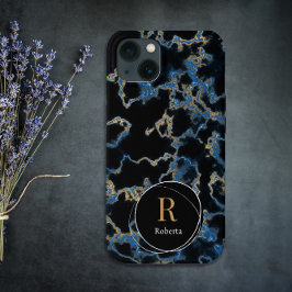 Modern monogram för anpassat namn för svart marmor