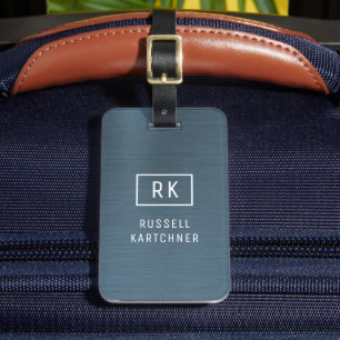 Modern Monogram för det blå borstat Metall Bagagebricka