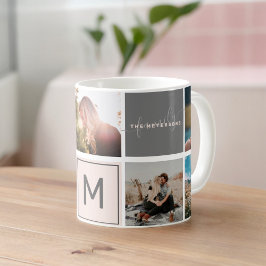 Modern monogram för din familj 7 fotosorteringsrut kaffemugg