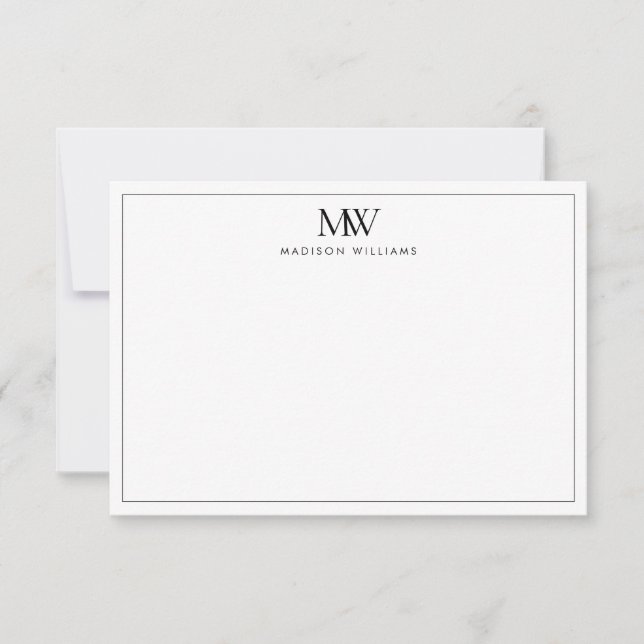 Modern Monogram för enkel Elegant Anteckningskort (Framsida)