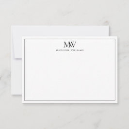 Modern Monogram för enkel Elegant Anteckningskort