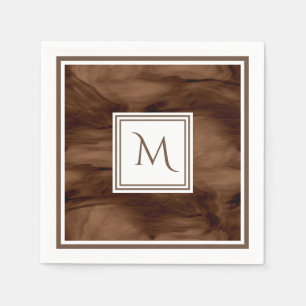 Modern Monogram för enkel marmor för mörkbrunt Pappersservett