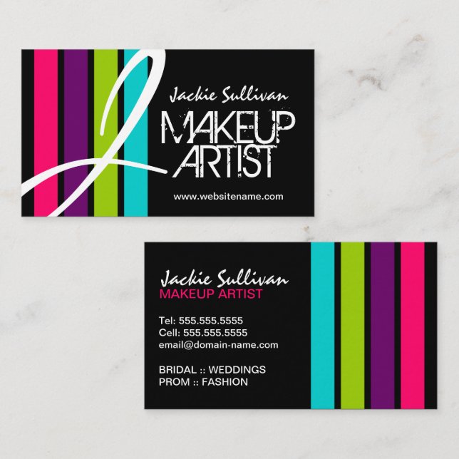 Modern Monogram för färgMakeupkonstnär Visitkort (Fram/baksida)