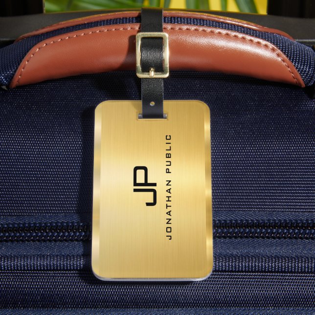 Modern monogram för Faux Guld Glamor Bagagebricka (Framsida Insitu 2)