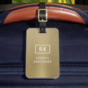 Modern Monogram för Metall i guld Bagagebricka