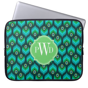 Modern Monogram för påfågelfjädermönster Laptop Sleeve